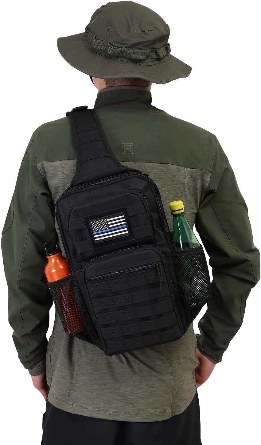 Rover Sling Pack Tactical Shoulder Sling Bag Backpack with Bottle Holder Crossbody Chest Bag, Grey