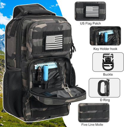 Rover Sling Pack Tactical Shoulder Sling Bag Backpack with Bottle Holder Crossbody Chest Bag, Grey
