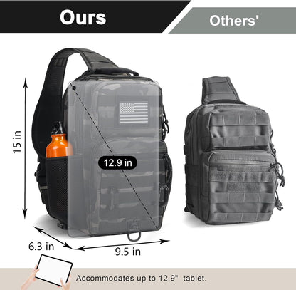 Rover Sling Pack Tactical Shoulder Sling Bag Backpack with Bottle Holder Crossbody Chest Bag, Grey