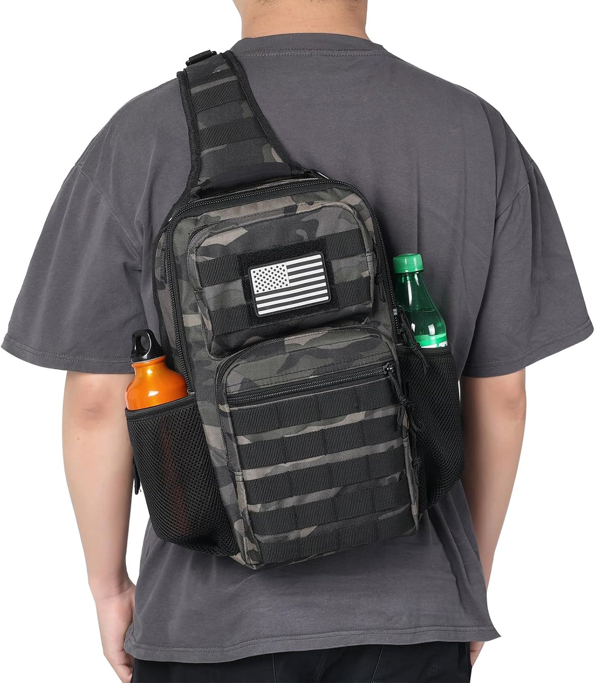 Rover Sling Pack Tactical Shoulder Sling Bag Backpack with Bottle Holder Crossbody Chest Bag, Grey