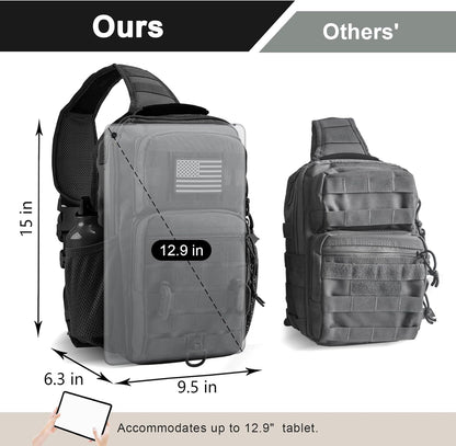 Rover Sling Pack Tactical Shoulder Sling Bag Backpack with Bottle Holder Crossbody Chest Bag, Grey