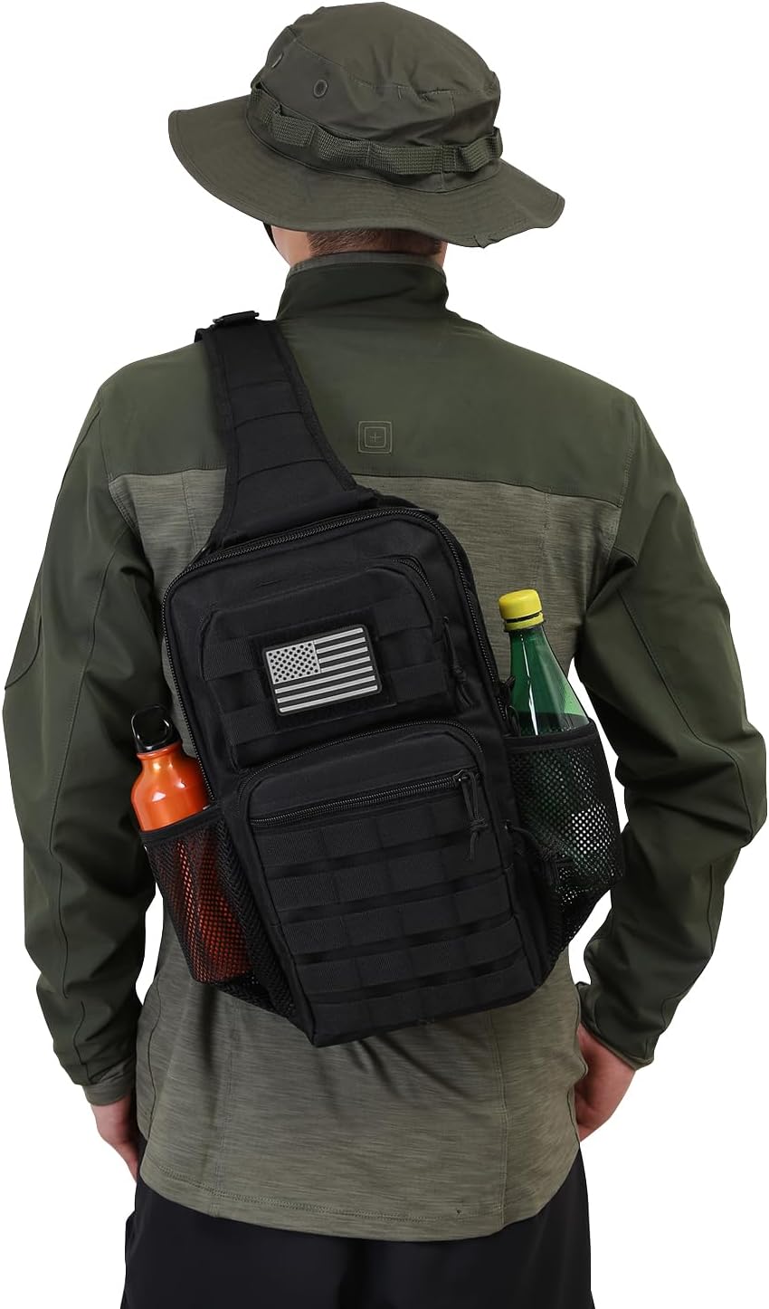Rover Sling Pack Tactical Shoulder Sling Bag Backpack with Bottle Holder Crossbody Chest Bag, Grey