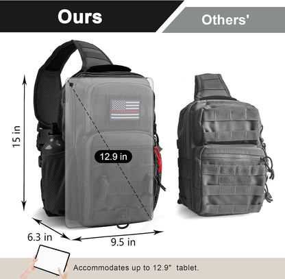 Rover Sling Pack Tactical Shoulder Sling Bag Backpack with Bottle Holder Crossbody Chest Bag, Grey