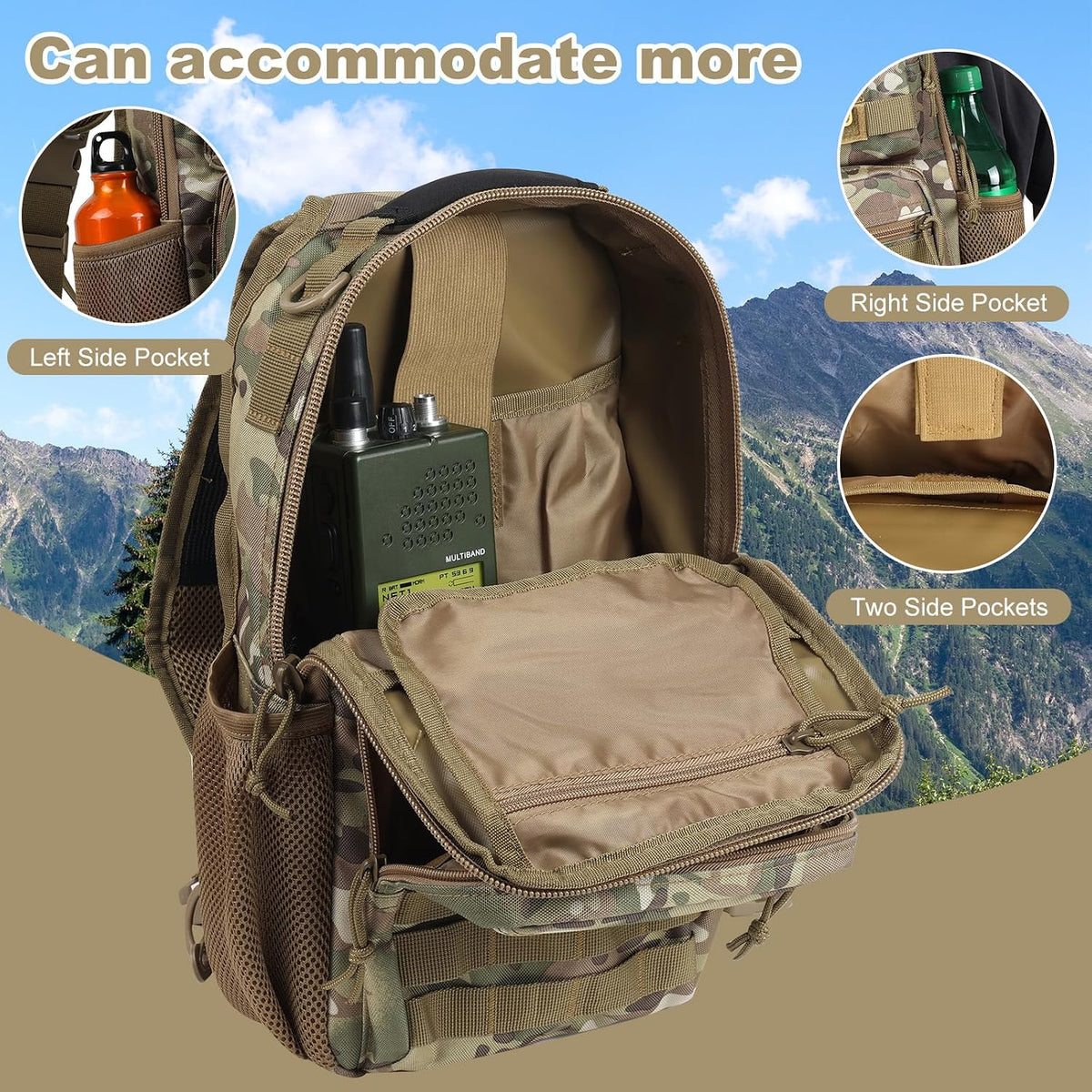 Rover Sling Pack Tactical Shoulder Sling Bag Backpack with Bottle Holder Crossbody Chest Bag, Grey
