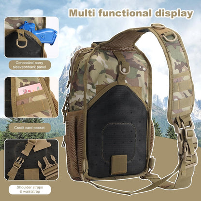 Rover Sling Pack Tactical Shoulder Sling Bag Backpack with Bottle Holder Crossbody Chest Bag, Grey