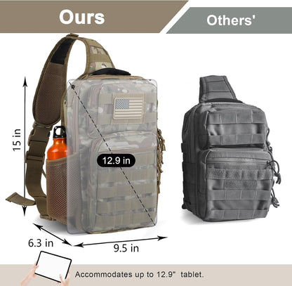 Rover Sling Pack Tactical Shoulder Sling Bag Backpack with Bottle Holder Crossbody Chest Bag, Grey