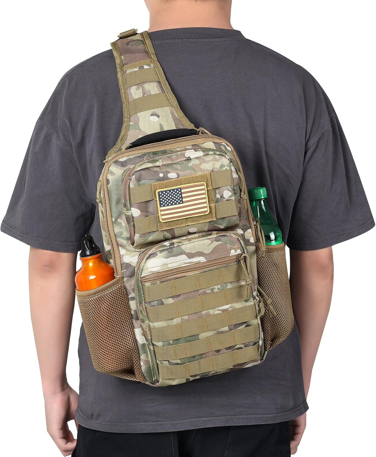 Rover Sling Pack Tactical Shoulder Sling Bag Backpack with Bottle Holder Crossbody Chest Bag, Grey