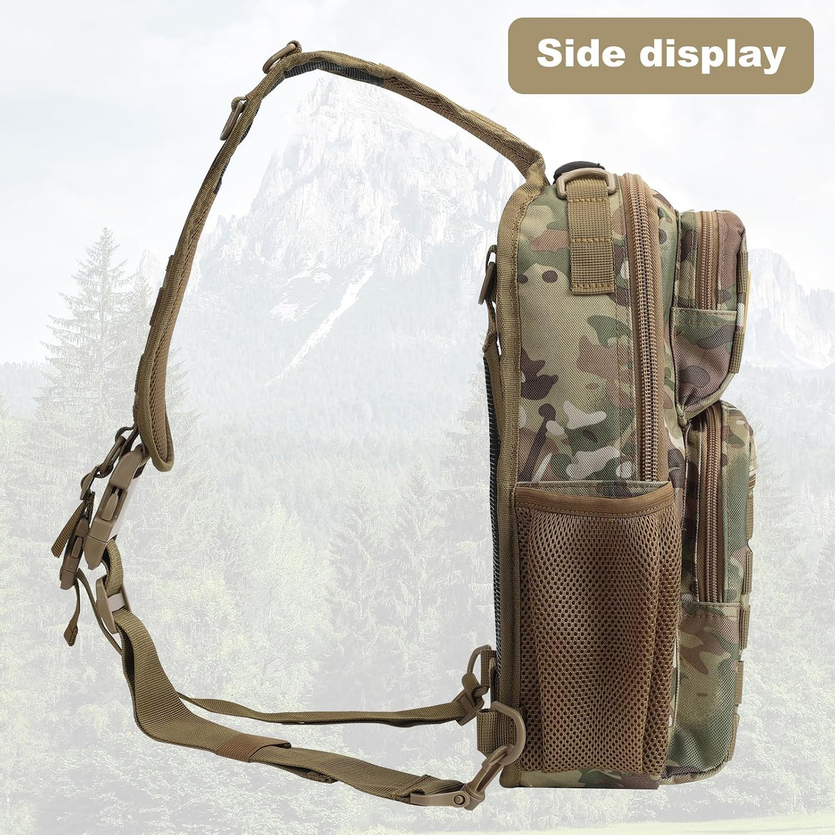 Rover Sling Pack Tactical Shoulder Sling Bag Backpack with Bottle Holder Crossbody Chest Bag, Grey