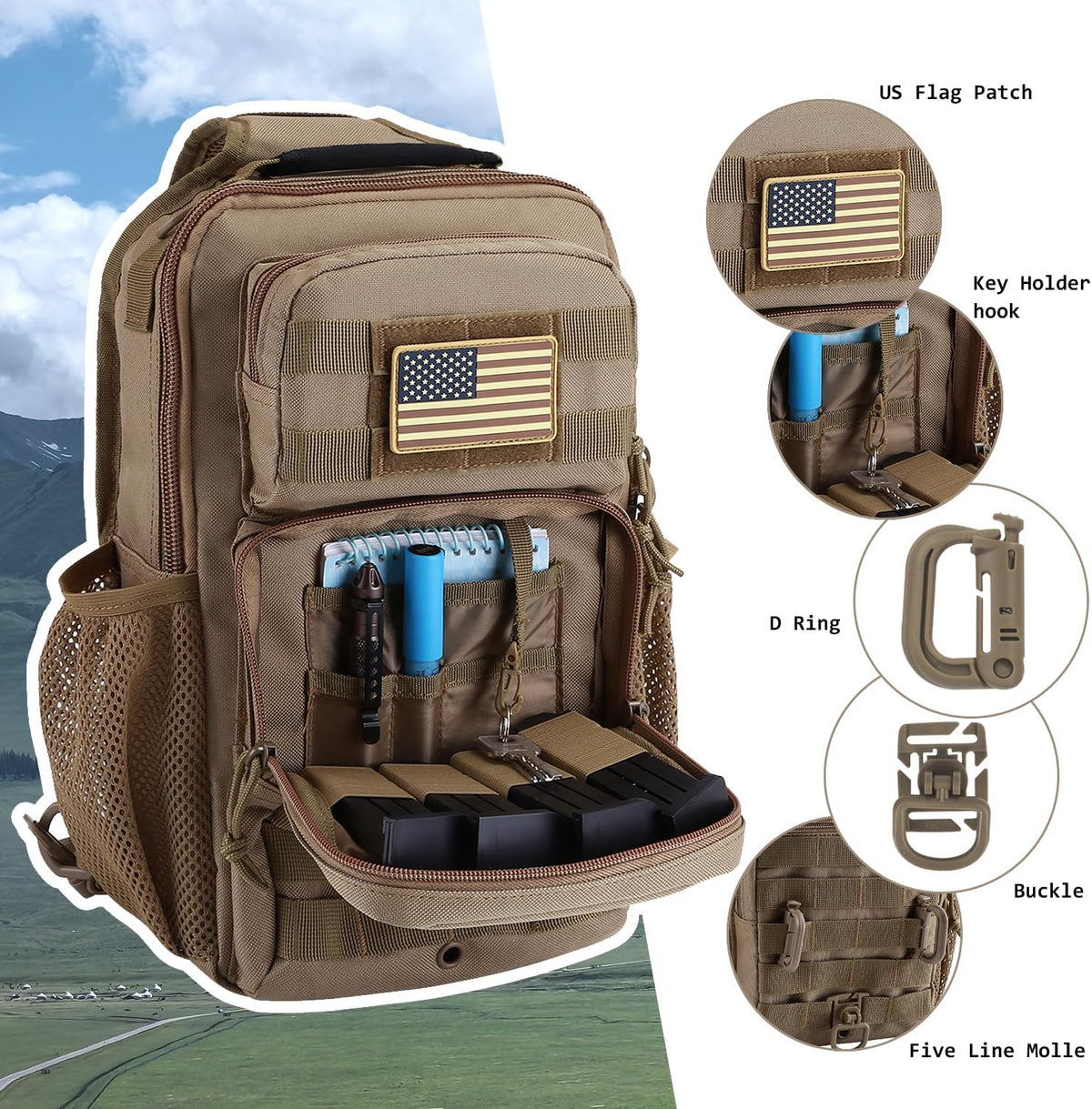 Rover Sling Pack Tactical Shoulder Sling Bag Backpack with Bottle Holder Crossbody Chest Bag, Grey