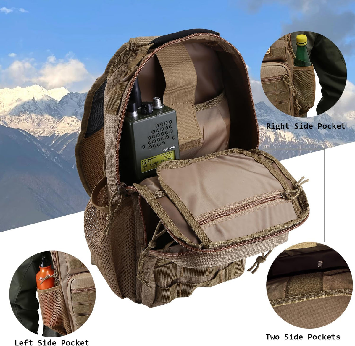 Rover Sling Pack Tactical Shoulder Sling Bag Backpack with Bottle Holder Crossbody Chest Bag, Grey