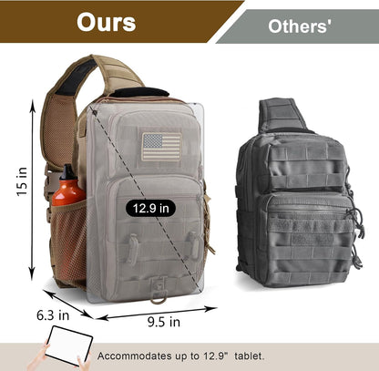 Rover Sling Pack Tactical Shoulder Sling Bag Backpack with Bottle Holder Crossbody Chest Bag, Grey