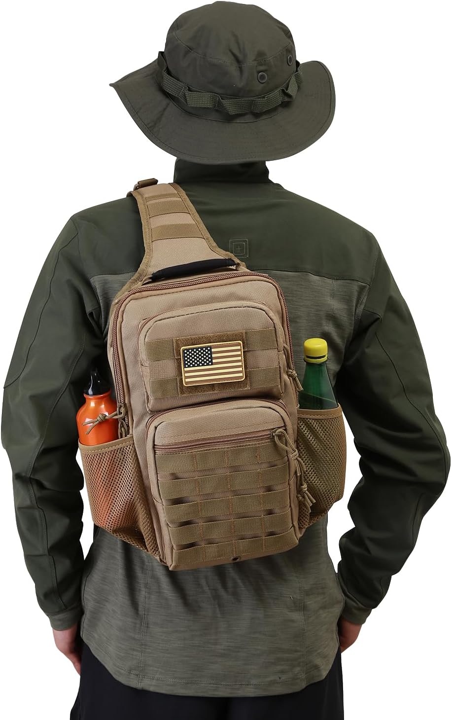 Rover Sling Pack Tactical Shoulder Sling Bag Backpack with Bottle Holder Crossbody Chest Bag, Grey