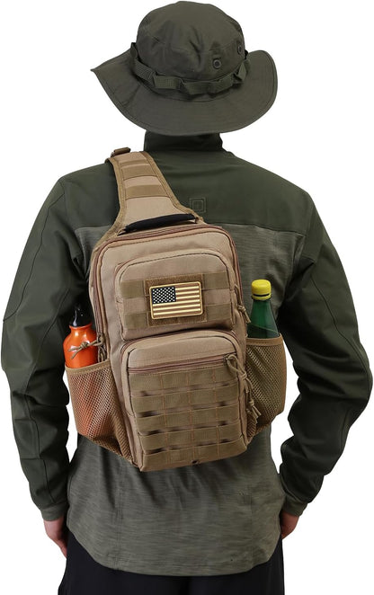Rover Sling Pack Tactical Shoulder Sling Bag Backpack with Bottle Holder Crossbody Chest Bag, Grey