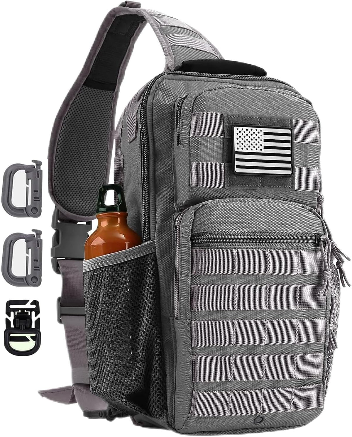 Rover Sling Pack Tactical Shoulder Sling Bag Backpack with Bottle Holder Crossbody Chest Bag, Grey
