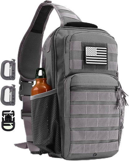 Rover Sling Pack Tactical Shoulder Sling Bag Backpack with Bottle Holder Crossbody Chest Bag, Grey