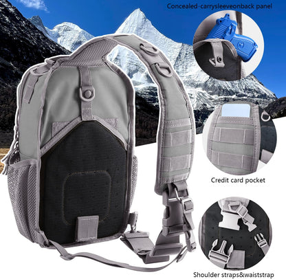Rover Sling Pack Tactical Shoulder Sling Bag Backpack with Bottle Holder Crossbody Chest Bag, Grey