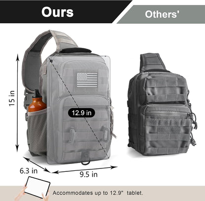 Rover Sling Pack Tactical Shoulder Sling Bag Backpack with Bottle Holder Crossbody Chest Bag, Grey