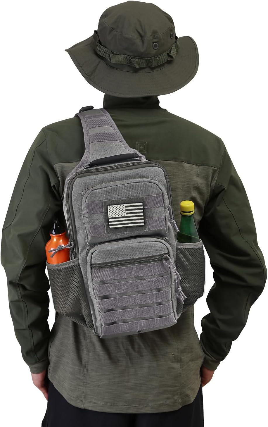 Rover Sling Pack Tactical Shoulder Sling Bag Backpack with Bottle Holder Crossbody Chest Bag, Grey