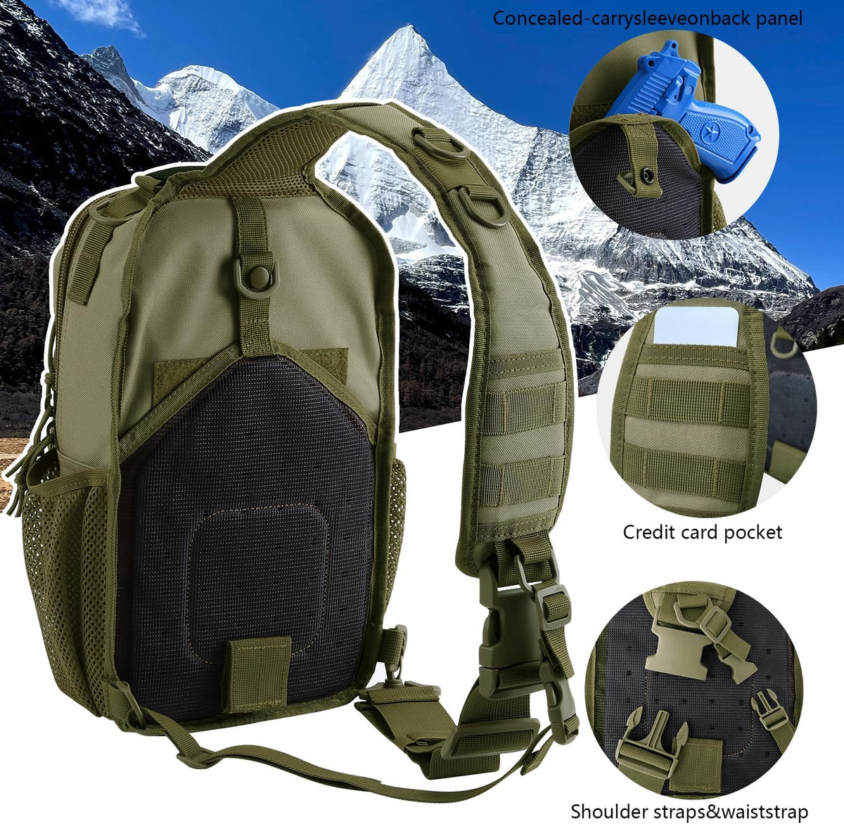 Rover Sling Pack Tactical Shoulder Sling Bag Backpack with Bottle Holder Crossbody Chest Bag, Grey