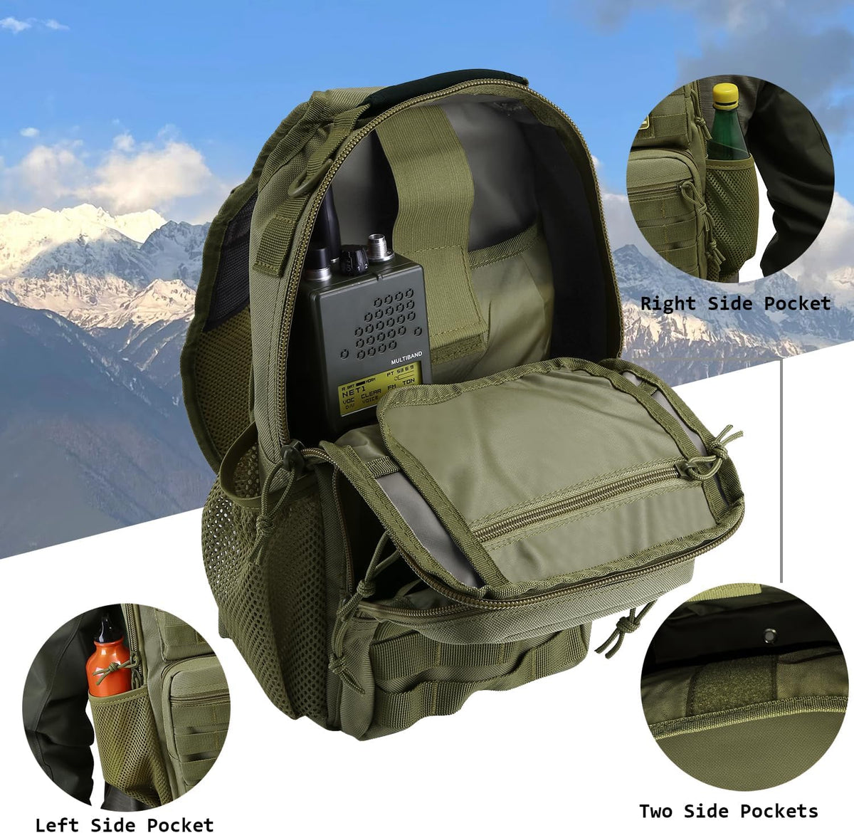 Rover Sling Pack Tactical Shoulder Sling Bag Backpack with Bottle Holder Crossbody Chest Bag, Grey