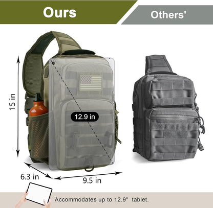 Rover Sling Pack Tactical Shoulder Sling Bag Backpack with Bottle Holder Crossbody Chest Bag, Grey