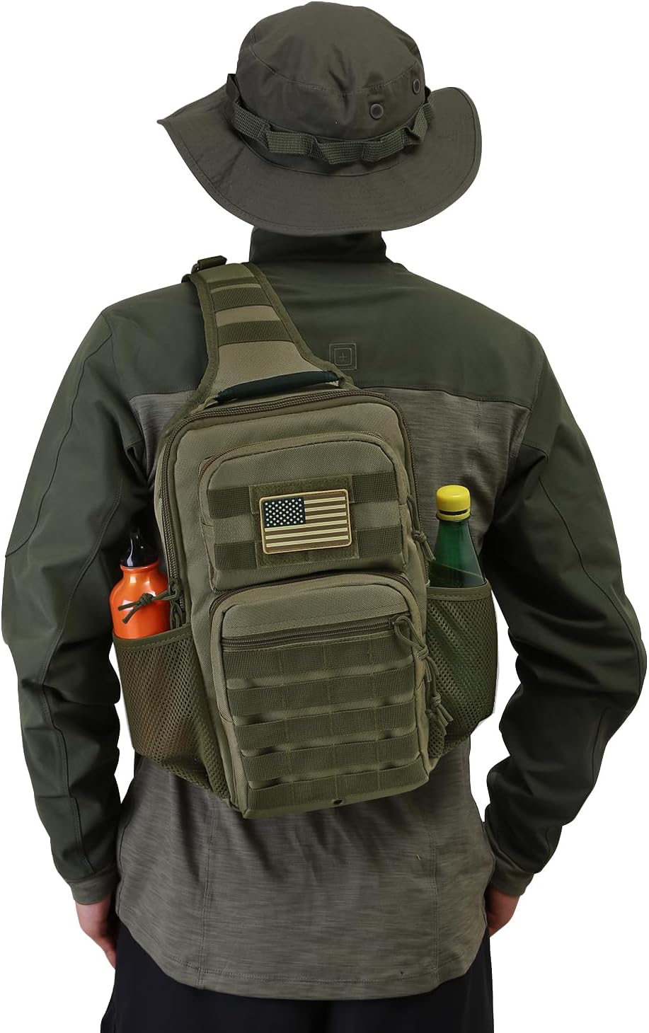 Rover Sling Pack Tactical Shoulder Sling Bag Backpack with Bottle Holder Crossbody Chest Bag, Grey