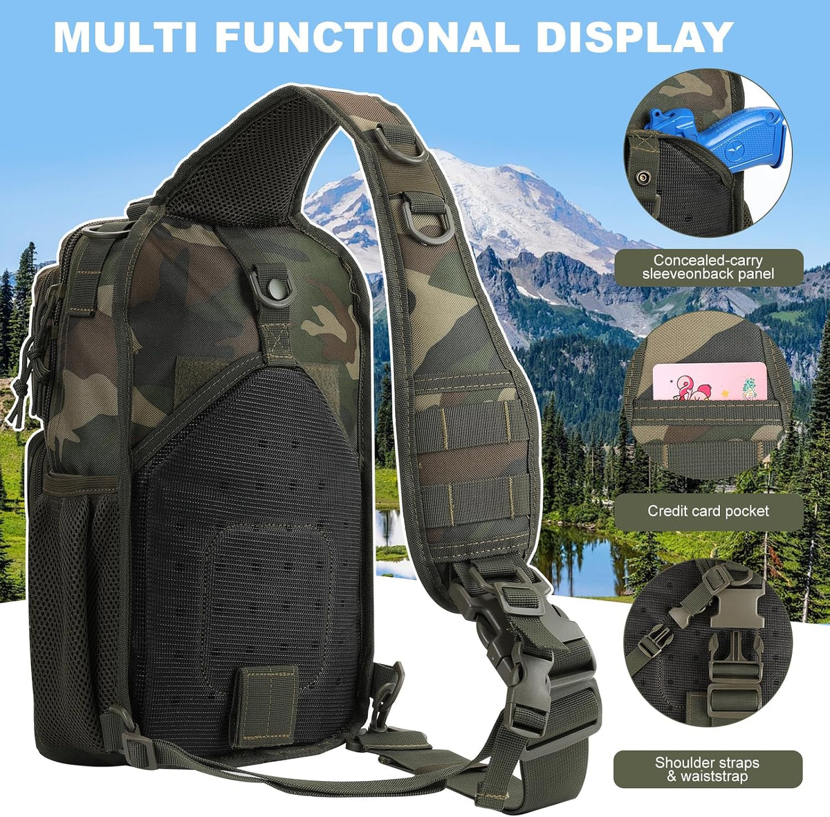Rover Sling Pack Tactical Shoulder Sling Bag Backpack with Bottle Holder Crossbody Chest Bag, Grey
