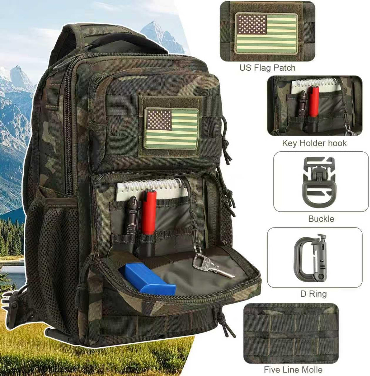 Rover Sling Pack Tactical Shoulder Sling Bag Backpack with Bottle Holder Crossbody Chest Bag, Grey