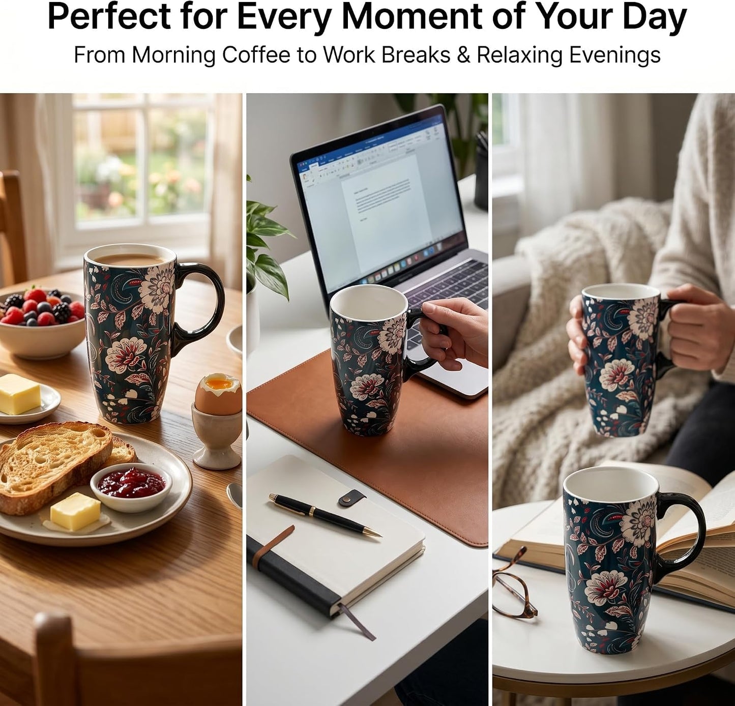 17oz Ceramic Travel Mug with Lid, Bunny Coffee Mug with Handle | Pink Plaid Rabbit Travel Cup, Microwave & Dishwasher Safe, Gift Box Included