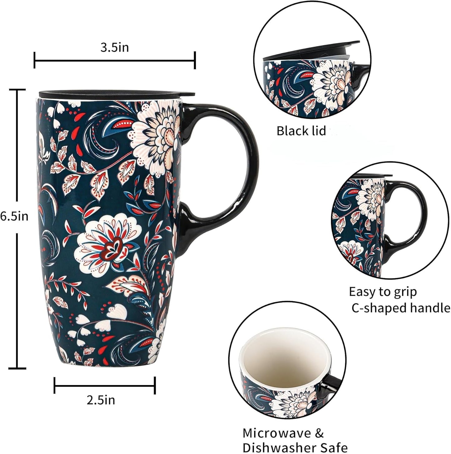 17oz Ceramic Travel Mug with Lid, Bunny Coffee Mug with Handle | Pink Plaid Rabbit Travel Cup, Microwave & Dishwasher Safe, Gift Box Included