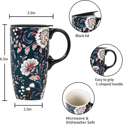 17oz Ceramic Travel Mug with Lid, Bunny Coffee Mug with Handle | Pink Plaid Rabbit Travel Cup, Microwave & Dishwasher Safe, Gift Box Included