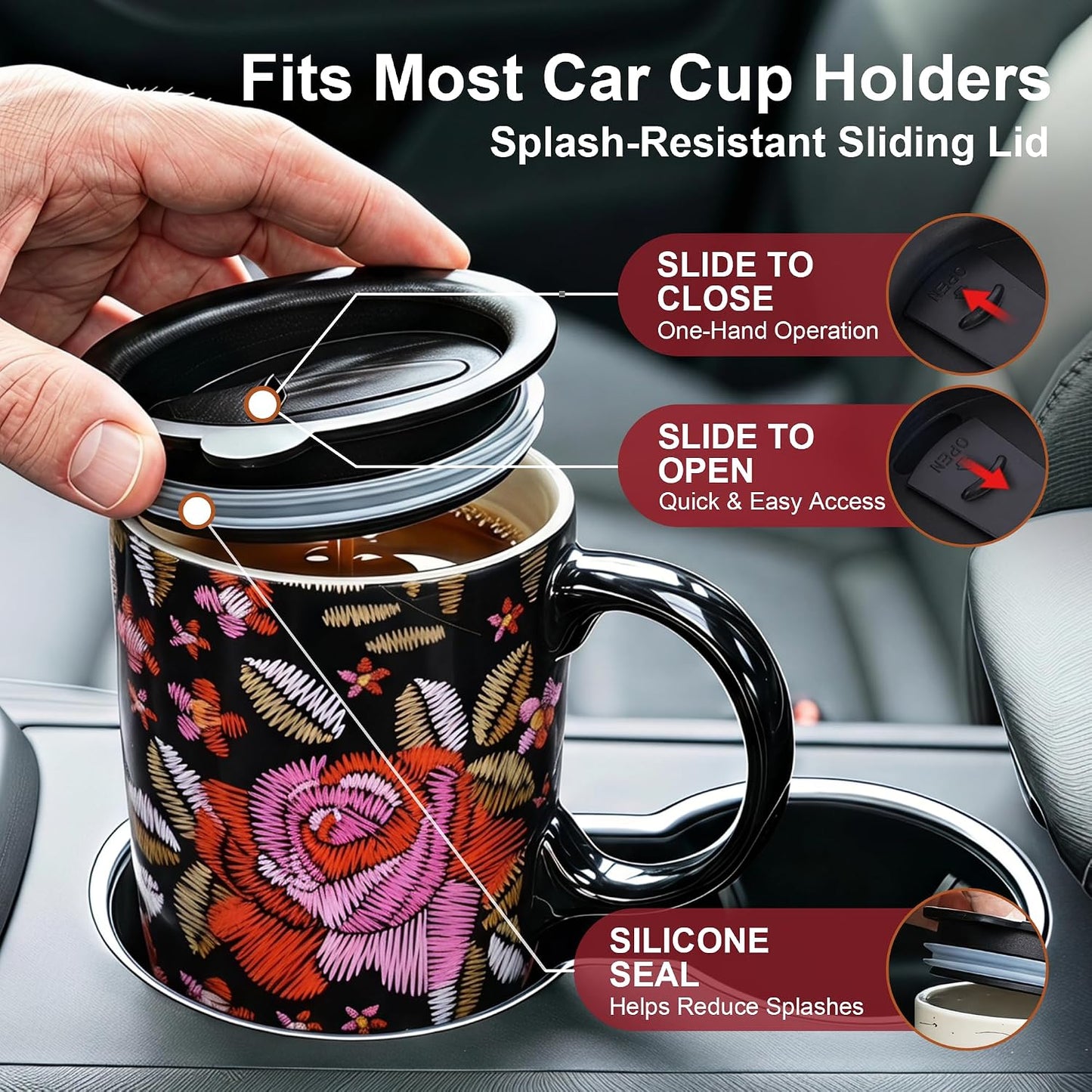 17oz Ceramic Travel Mug with Lid, Bunny Coffee Mug with Handle | Pink Plaid Rabbit Travel Cup, Microwave & Dishwasher Safe, Gift Box Included