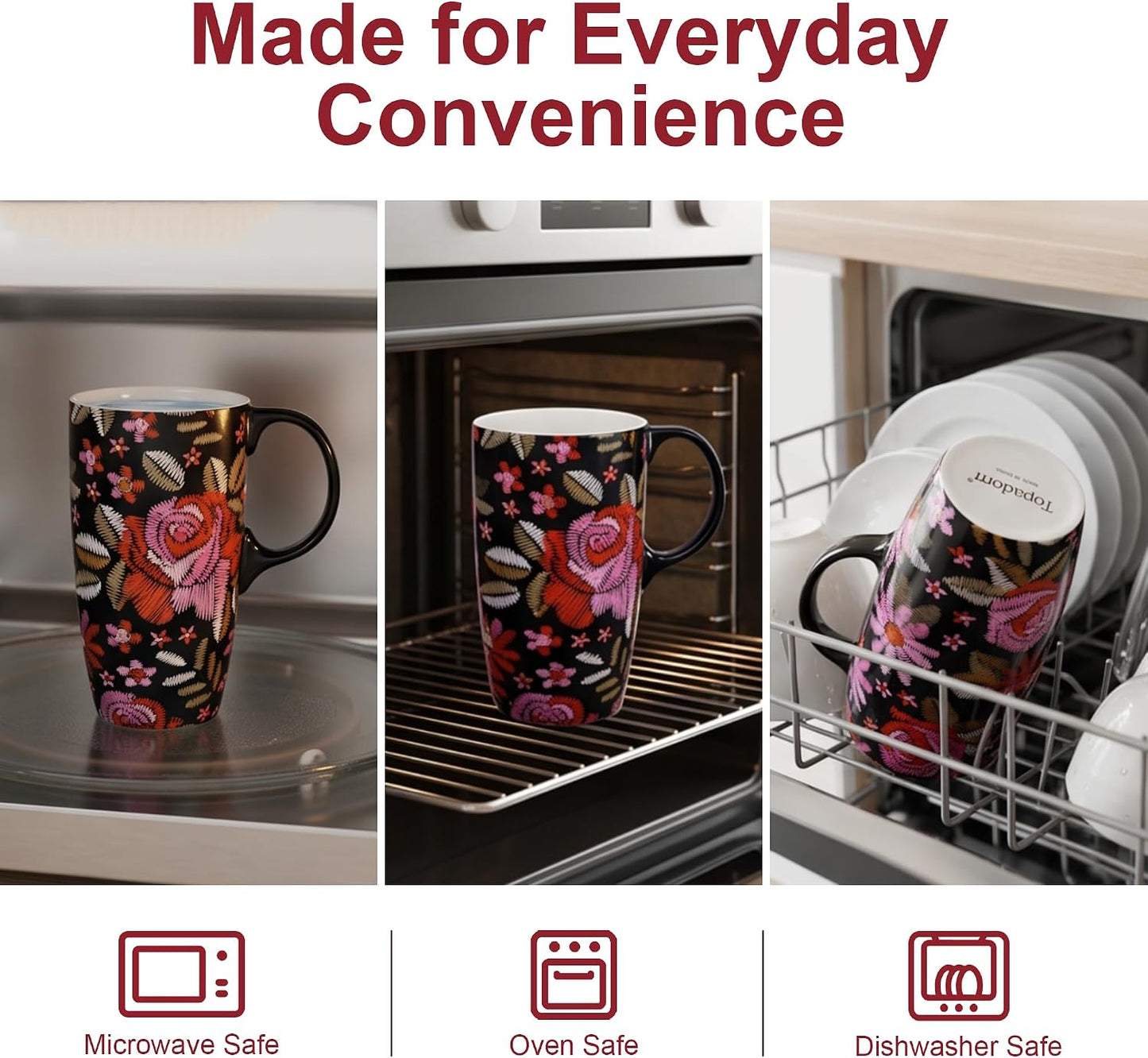 17oz Ceramic Travel Mug with Lid, Bunny Coffee Mug with Handle | Pink Plaid Rabbit Travel Cup, Microwave & Dishwasher Safe, Gift Box Included