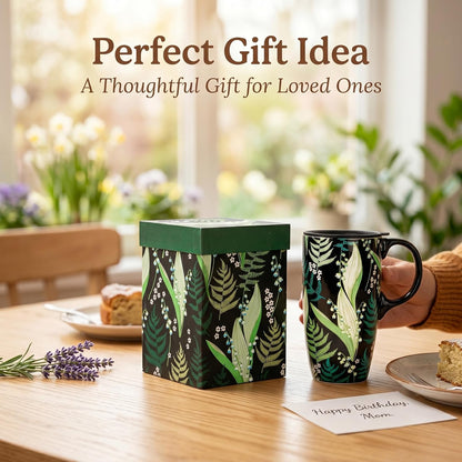 17oz Ceramic Travel Mug with Lid, Bunny Coffee Mug with Handle | Pink Plaid Rabbit Travel Cup, Microwave & Dishwasher Safe, Gift Box Included