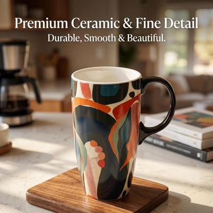 17oz Ceramic Travel Mug with Lid, Bunny Coffee Mug with Handle | Pink Plaid Rabbit Travel Cup, Microwave & Dishwasher Safe, Gift Box Included