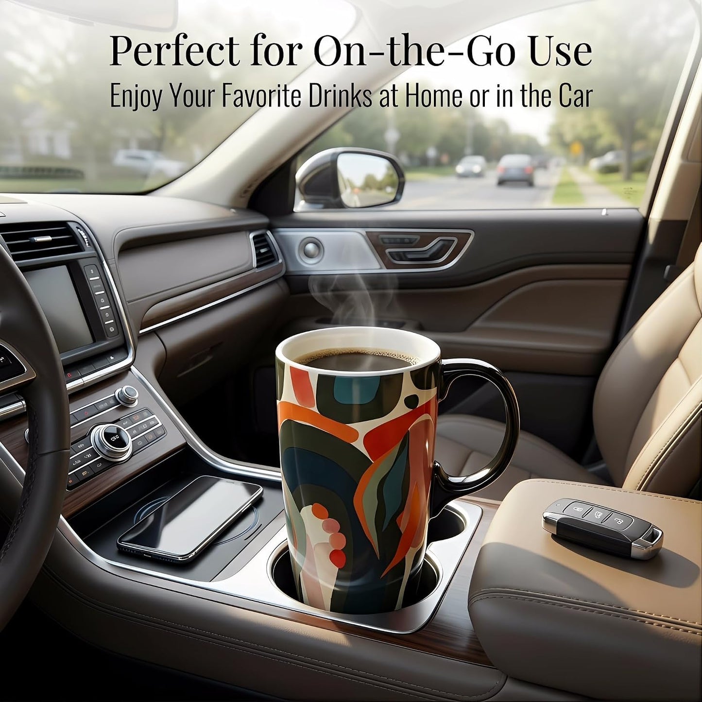 17oz Ceramic Travel Mug with Lid, Bunny Coffee Mug with Handle | Pink Plaid Rabbit Travel Cup, Microwave & Dishwasher Safe, Gift Box Included