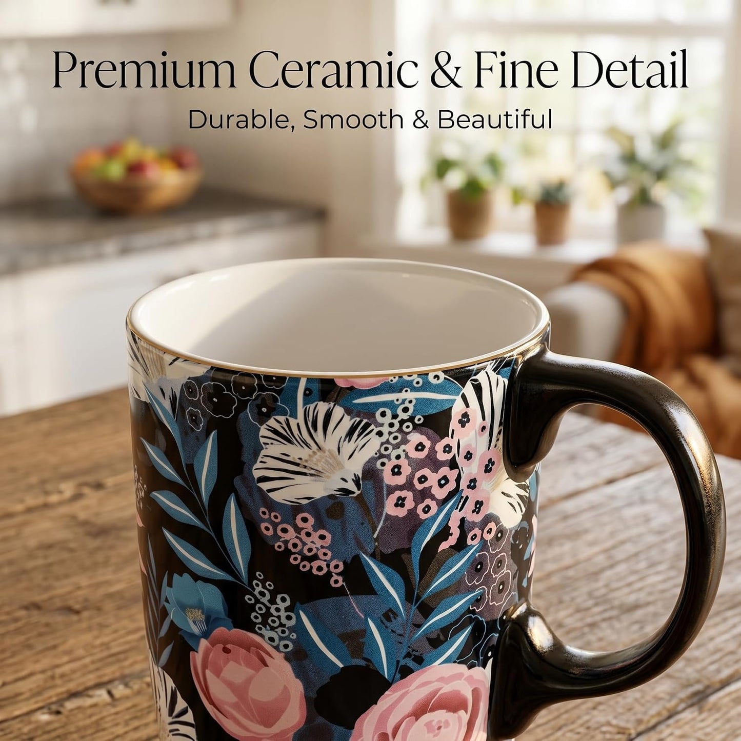 17oz Ceramic Travel Mug with Lid, Bunny Coffee Mug with Handle | Pink Plaid Rabbit Travel Cup, Microwave & Dishwasher Safe, Gift Box Included