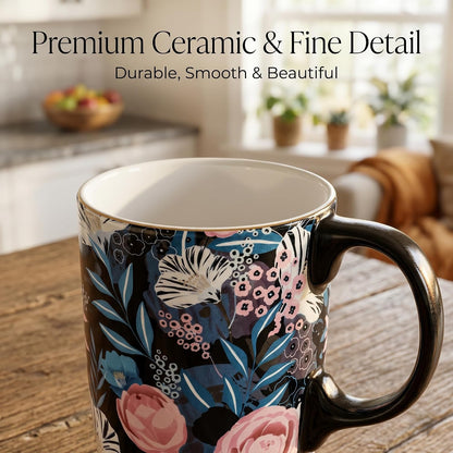 17oz Ceramic Travel Mug with Lid, Bunny Coffee Mug with Handle | Pink Plaid Rabbit Travel Cup, Microwave & Dishwasher Safe, Gift Box Included