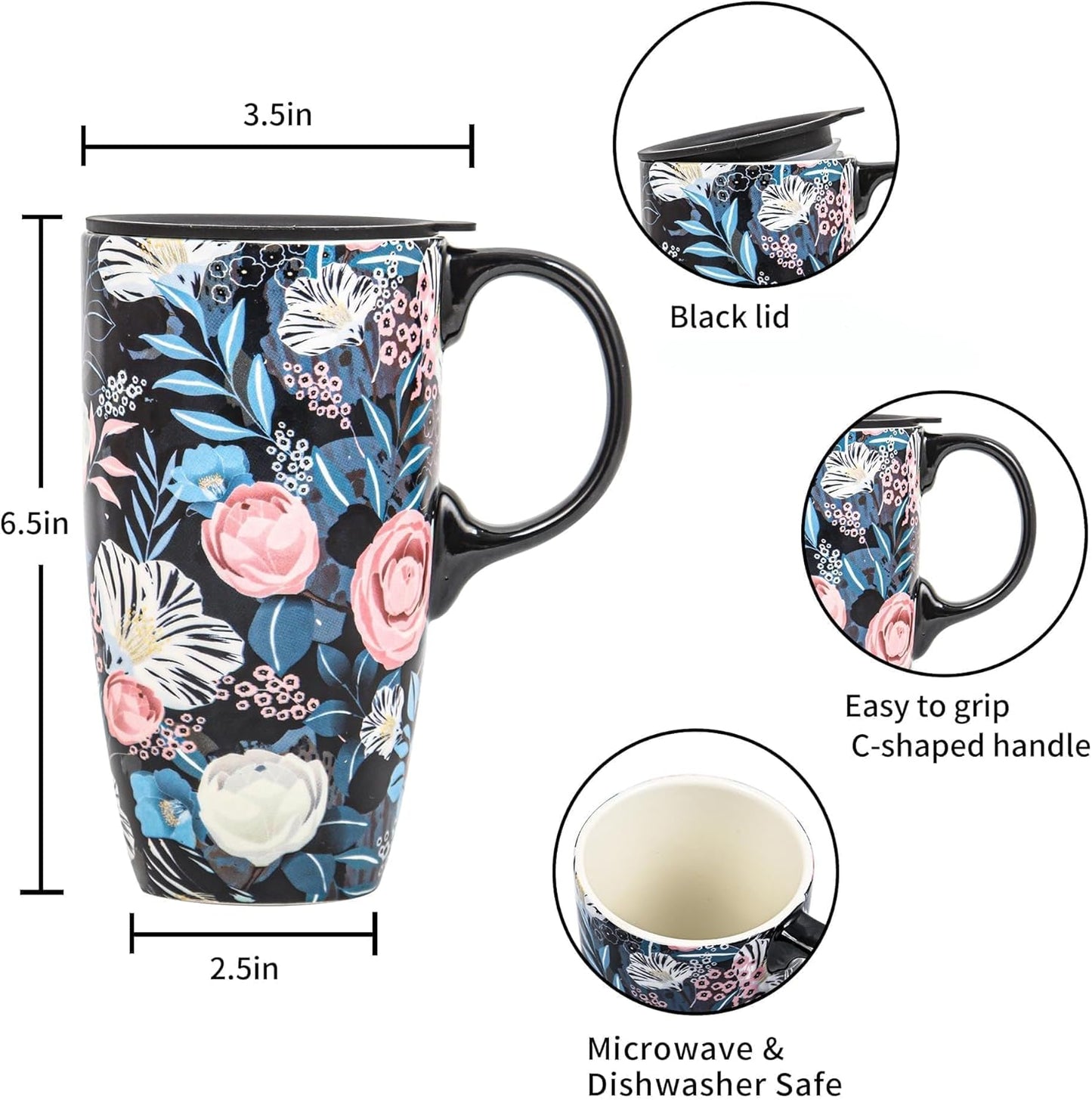 17oz Ceramic Travel Mug with Lid, Bunny Coffee Mug with Handle | Pink Plaid Rabbit Travel Cup, Microwave & Dishwasher Safe, Gift Box Included