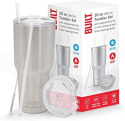 New York 30 oz Double Wall Stainless Steel Tumbler - Silver, Vacuum Insulated Travel Cup with Tritan Lid, Keeps Drinks Cold 24 Hourrs, Hot 8 Hours, Fits Standard Cup Holder
