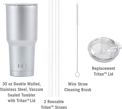 New York 30 oz Double Wall Stainless Steel Tumbler - Silver, Vacuum Insulated Travel Cup with Tritan Lid, Keeps Drinks Cold 24 Hourrs, Hot 8 Hours, Fits Standard Cup Holder