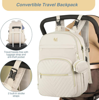 MOMUVO Diaper Backpack for Women Large Capacity with Insulated Pockets Diaper Bags For Baby Girl Boy Waterproof Baby Bags