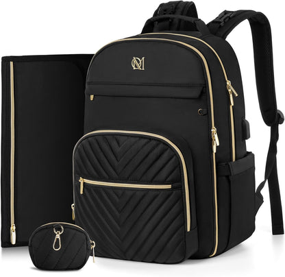 MOMUVO Diaper Backpack for Women Large Capacity with Insulated Pockets Diaper Bags For Baby Girl Boy Waterproof Baby Bags