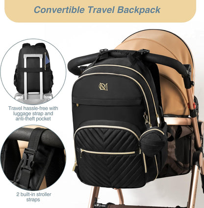 MOMUVO Diaper Backpack for Women Large Capacity with Insulated Pockets Diaper Bags For Baby Girl Boy Waterproof Baby Bags