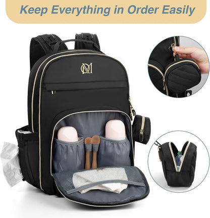 MOMUVO Diaper Backpack for Women Large Capacity with Insulated Pockets Diaper Bags For Baby Girl Boy Waterproof Baby Bags