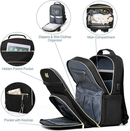 MOMUVO Diaper Backpack for Women Large Capacity with Insulated Pockets Diaper Bags For Baby Girl Boy Waterproof Baby Bags