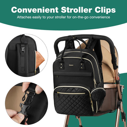 MOMUVO Diaper Backpack for Women Large Capacity with Insulated Pockets Diaper Bags For Baby Girl Boy Waterproof Baby Bags