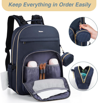 MOMUVO Diaper Backpack for Women Large Capacity with Insulated Pockets Diaper Bags For Baby Girl Boy Waterproof Baby Bags