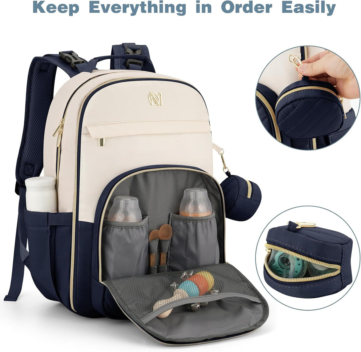 MOMUVO Diaper Backpack for Women Large Capacity with Insulated Pockets Diaper Bags For Baby Girl Boy Waterproof Baby Bags
