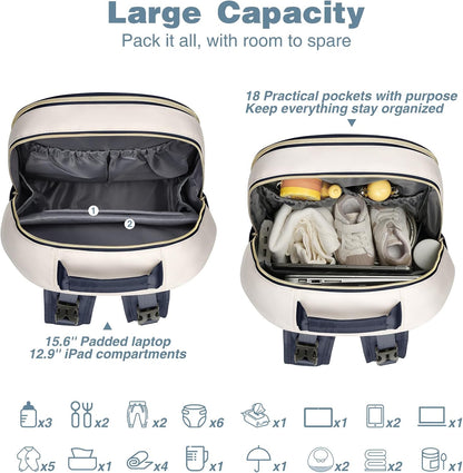 MOMUVO Diaper Backpack for Women Large Capacity with Insulated Pockets Diaper Bags For Baby Girl Boy Waterproof Baby Bags